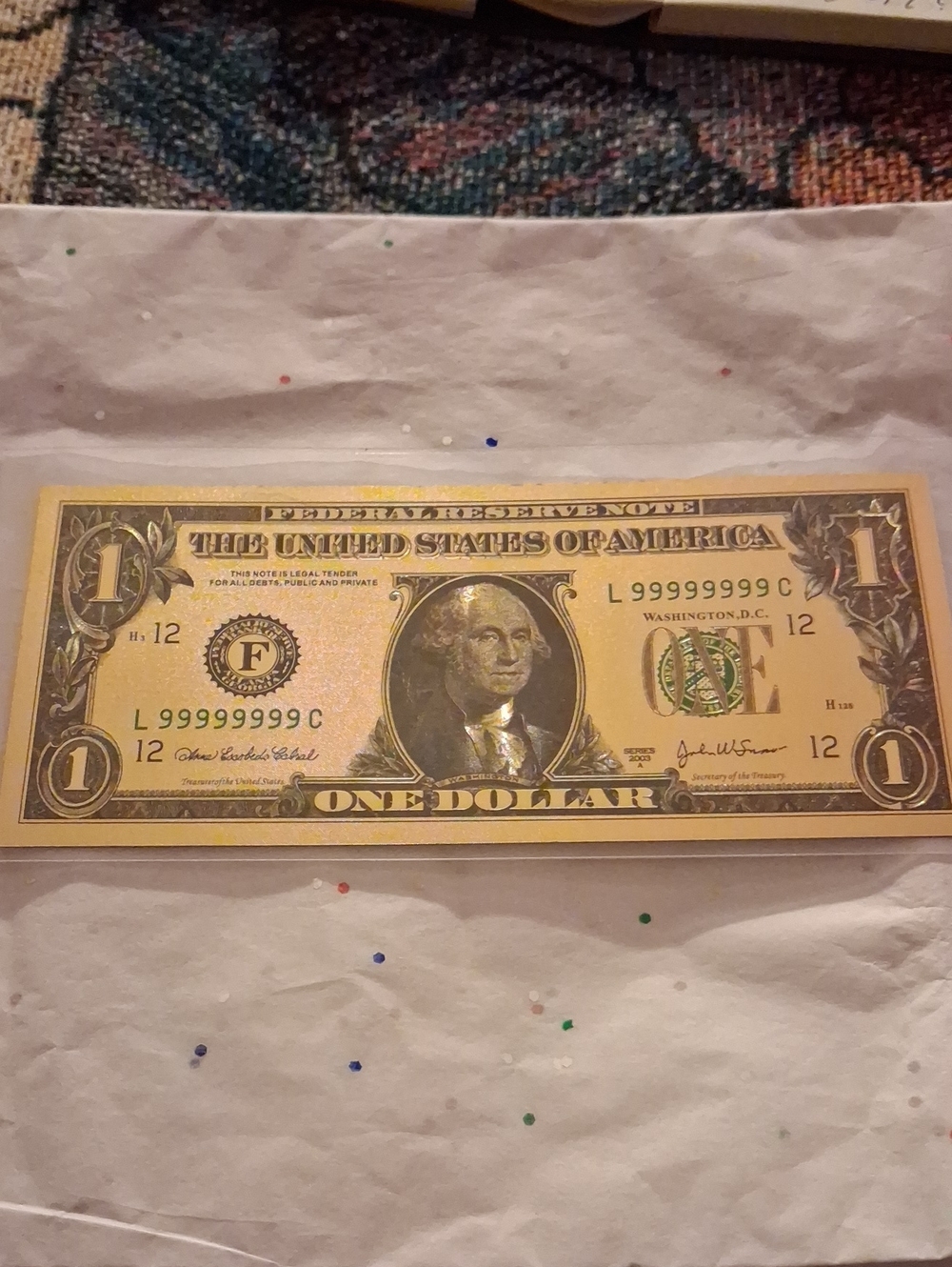 24K Gold FoilOne Dollar Novelty Print Wall Art by